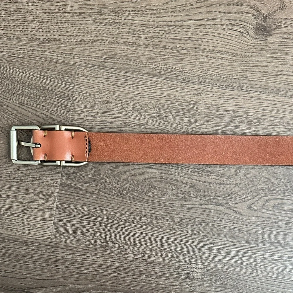 AllSaints Brown Leather Belt with Matte Silver Hardware